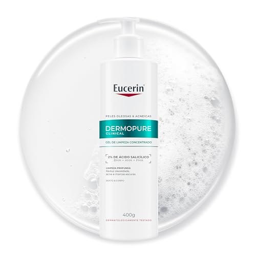🔵 EUCERIN Gel de Limpeza Facial AntiAcne DermoPure Clinical Concentrado 400ml, Peles Oleosas e Acne