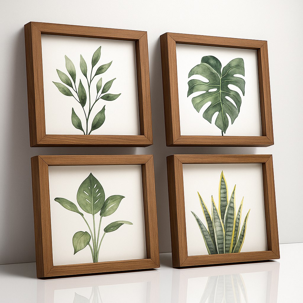 🟠 Quadros pra banheiro Botanicos Aquarela Folhas Tropicais Verde Decoração ideal para Banheiro, Qua