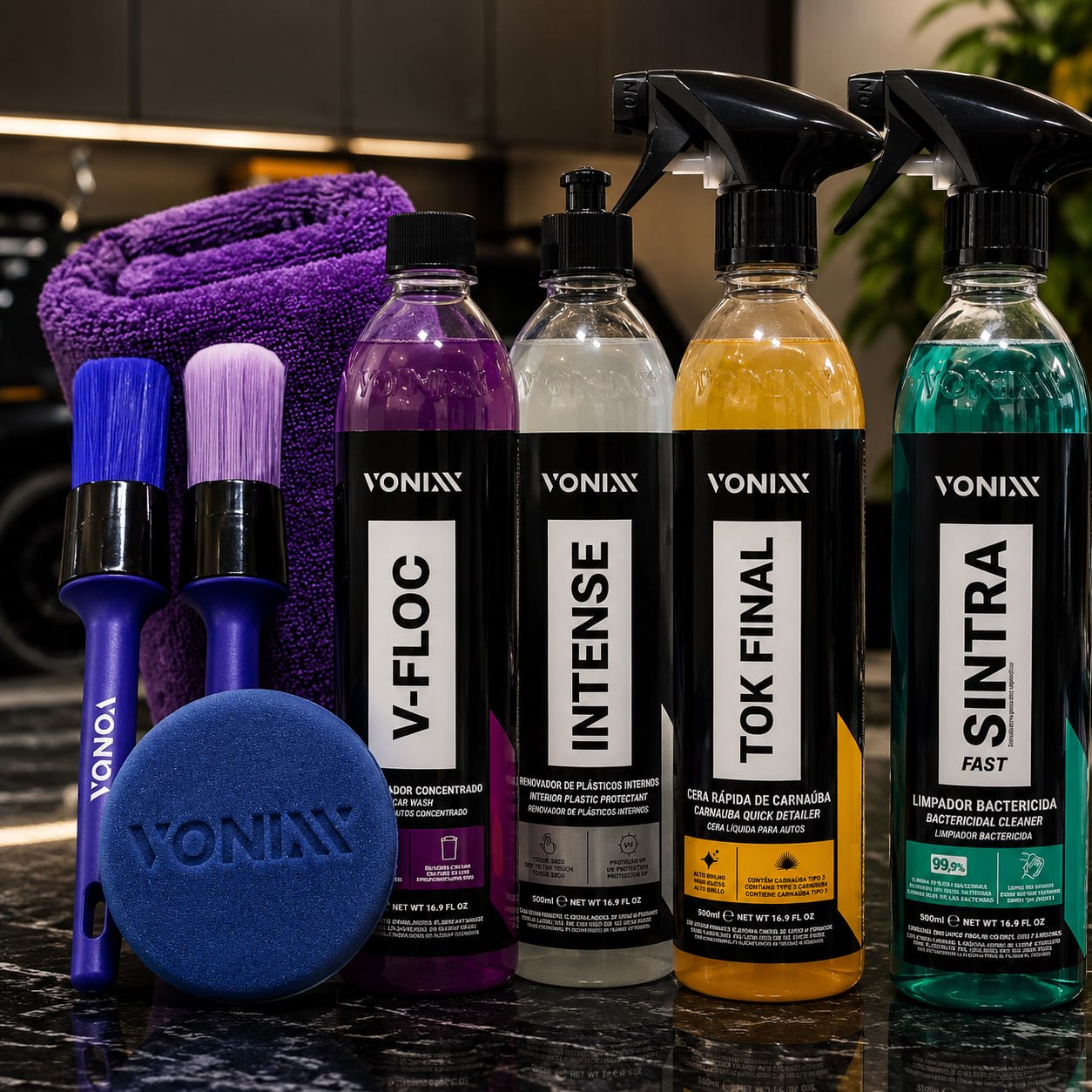 🔥 Kit Lavagem Automotiva Completa Vonixx Cera Carnauba Tok Final V-Floc Revitalizador de Plasticos 