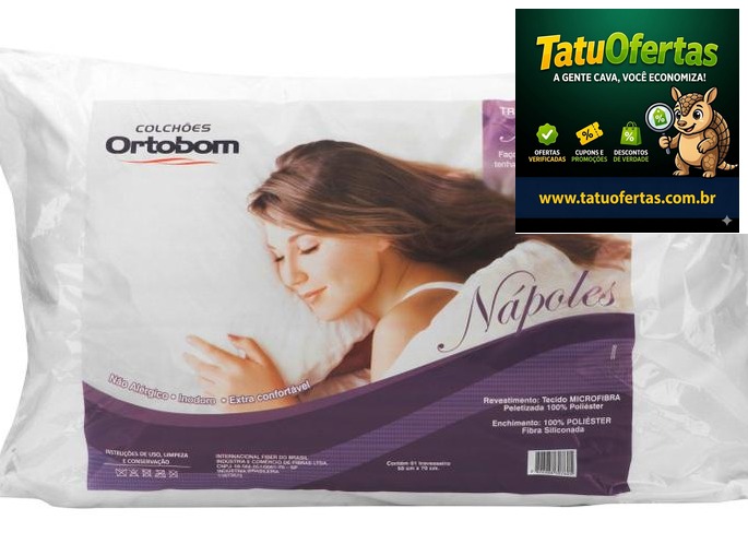 🟣 Travesseiro Ortobom de Cabeça 10cm de Altura Macio Poliéster Nápoles - Travesseiro Comum - Magazi
