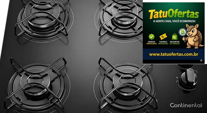 🟣 Cooktop 4 Bocas a Gás GLP Continental Mesa de Vidro Preto Acendimento Automático KC4GR | #Magazin