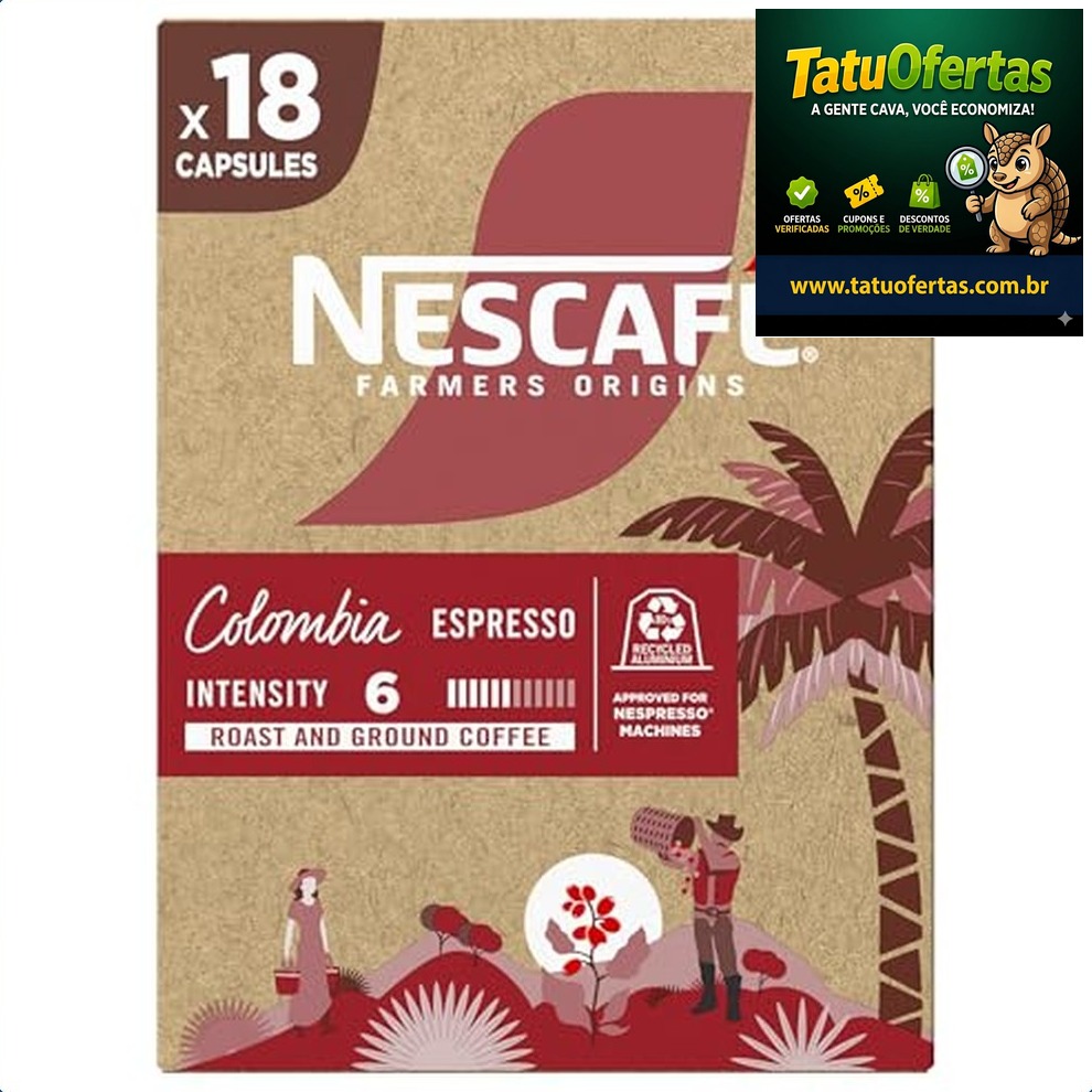 🔵 32% OFF | Café em Cápsula Nescafé Farmers Origins Colombia - compatível máquina Nespresso, 18 cáp