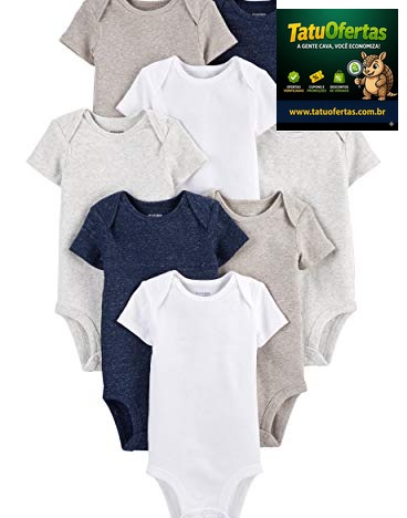 🔵 Simple Joys by Carters Body unissex para bebês com 8 unidades de manga curta, Azul-marinho/branco