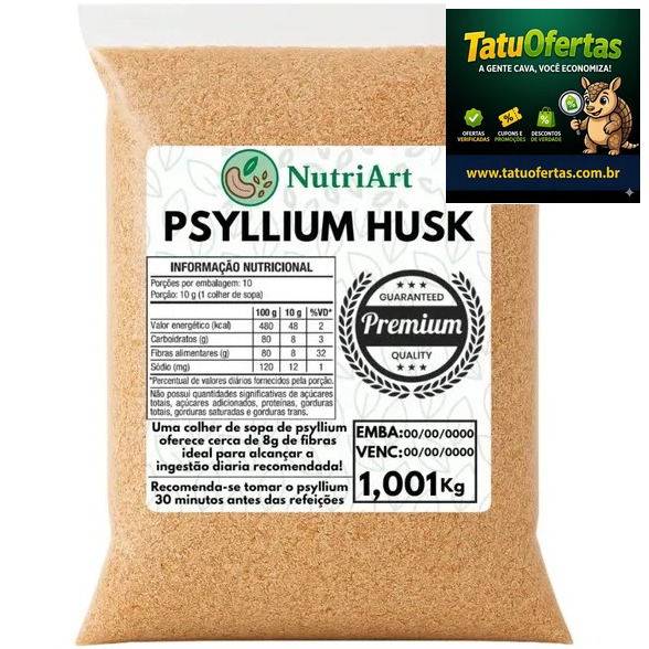 🟡 Psyllium Husk 1kg Fibra Ajuda A Emagrecer Natural (100%) - Psillium Qualidade Premium Tradicional