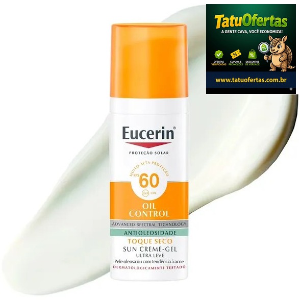 🟡 Eucerin Protetor Solar Facial Oil Control Fps 60 50ml, Antioleosidade, Rosto, Proteção Uva, Uvb E