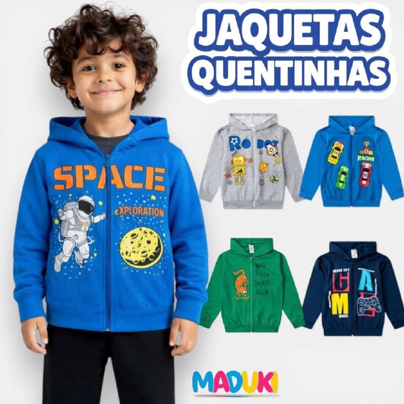 ➡️ Kit 2 Jaquetas de Moletom Infantil Menino com Zíper e Cap