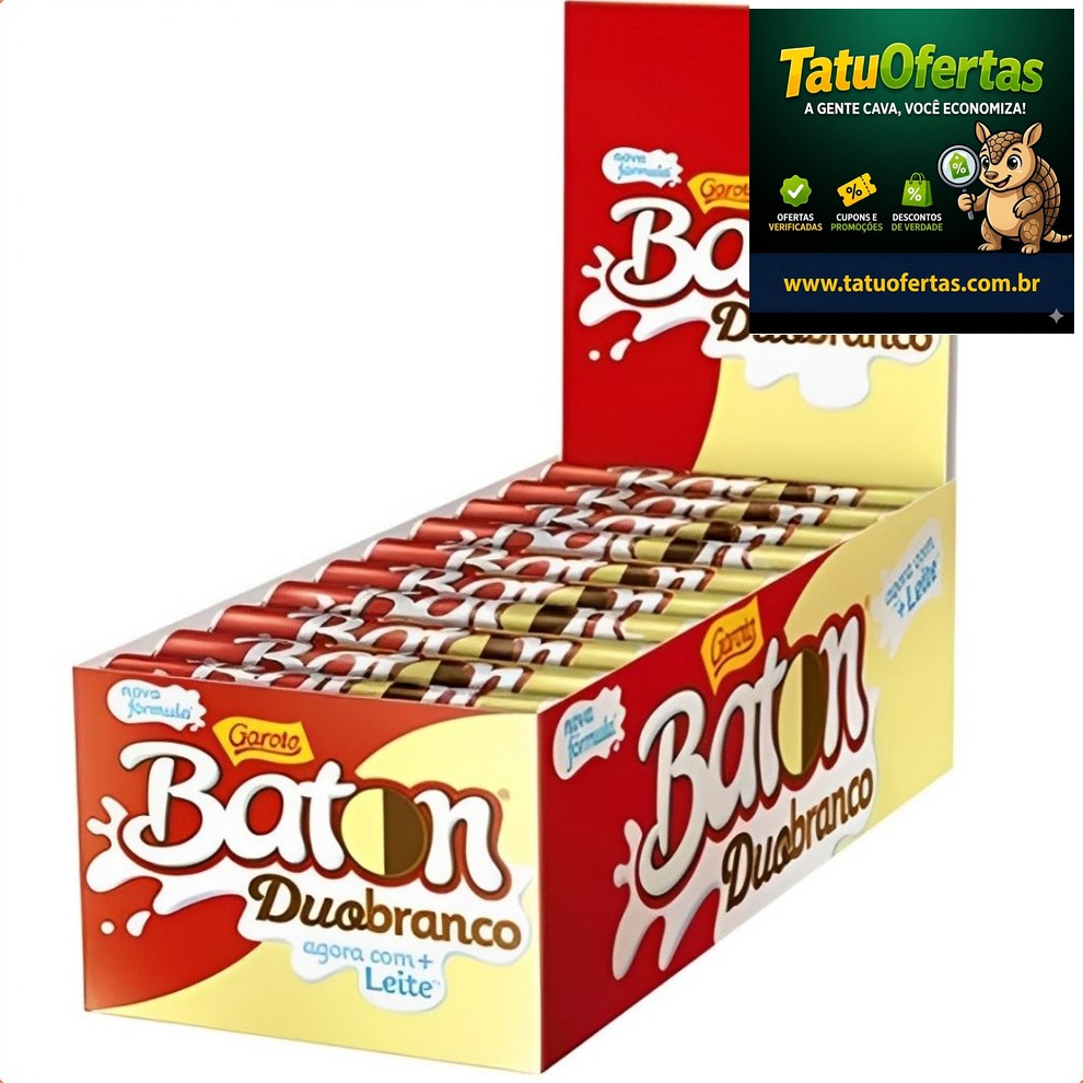 🟠 50% OFF | Chocolate Duo Branco Baton Ao Leite C/30Un - Ga