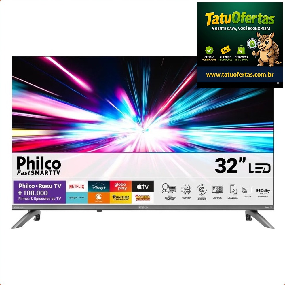 🟠 52% OFF | Smart Tv 32 Philco Roku Tv Dolby Áudio Hdr10 P3